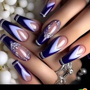 24 Pcs Elegant Purple and White Nails BUY ONE GET ONE FREE